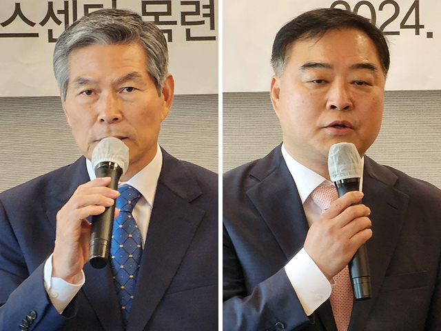 정경두 사이버안보연구소 대표(왼쪽)와 지성우 한국헌법학회장. 박광하 기자
